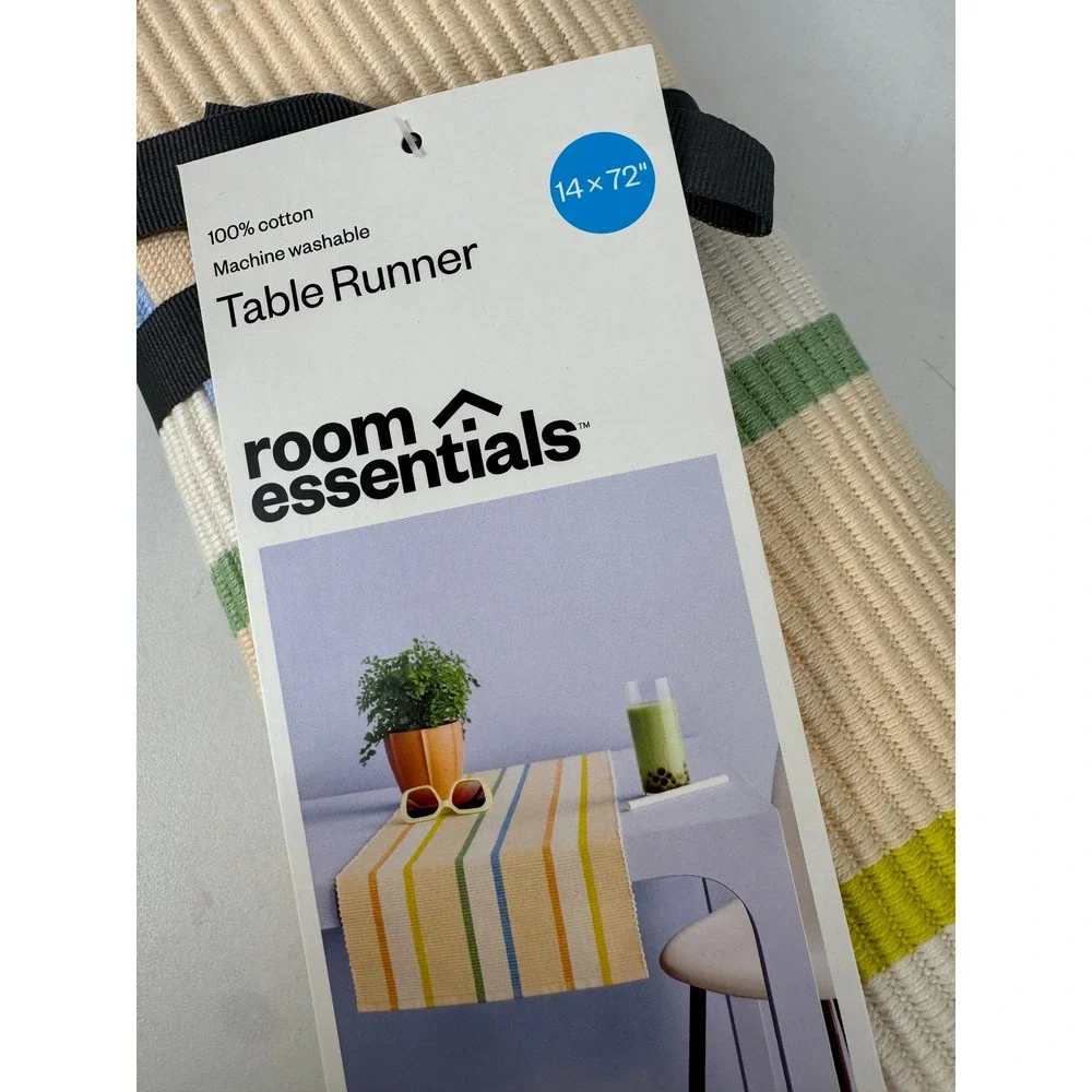 Room Essentials Striped Cotton Table Runner Multi Color 14x72 Ribbed Texture NEW